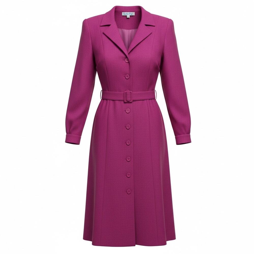Vintage Leslie Fay Fuchsia Shirt Dress Size 10/M Belted Union Made USA